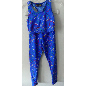 Vtg 80's Liz Sport Women's 2pc Fitness Set SMALL Retro Blue Geo Yoga